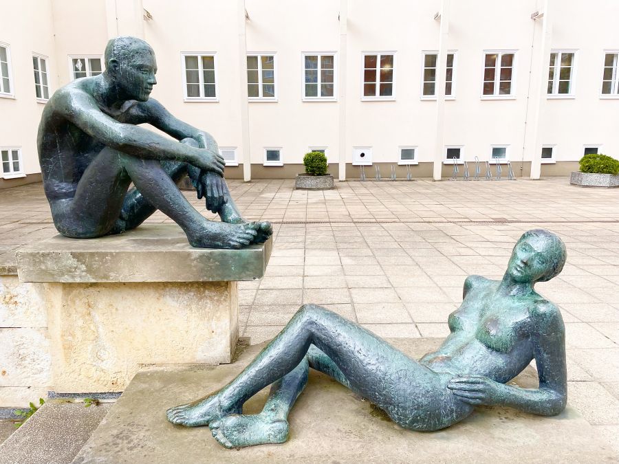 <who>Photo credit: Steve MacNaull/NowMedia Group</who>The Bronzene Paar (Bronze Pair) statues are at the entrance to the Stadtbad public swimming pool in Chemnitz.