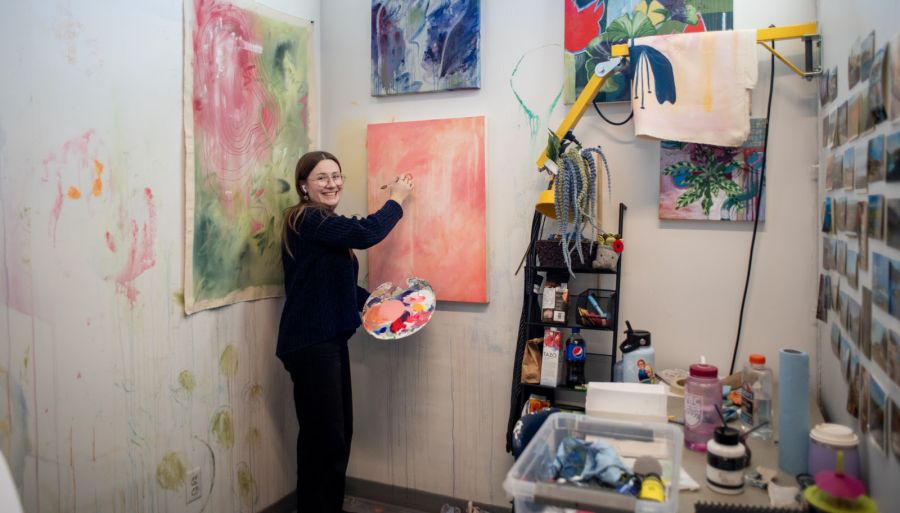 <who>Photo Credit: UBCO</who>Fourth-year Bachelor of Fine Arts student Audrey Allan has been hard at work in her studio, preparing her paintings for the year-end show that starts on April 19.
